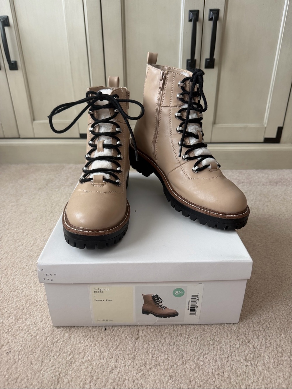 a new day Beige Lace-Up Combat Boots with Black Laces